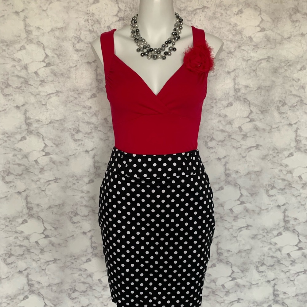 Forever 21 Black White Polkadot Pencil Skirt